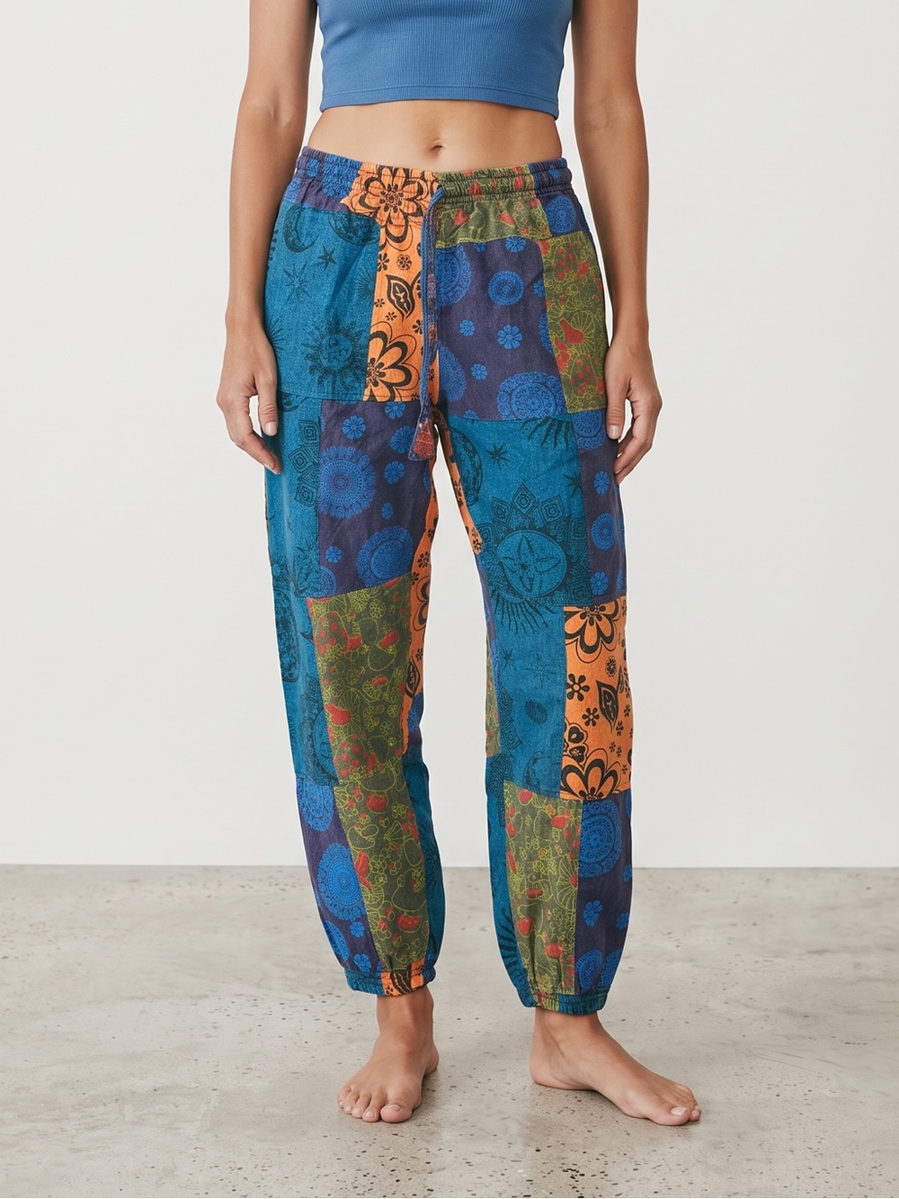 Boho Hippie Patchwork Jogger Pants 100% Cotton Festival Y2K S